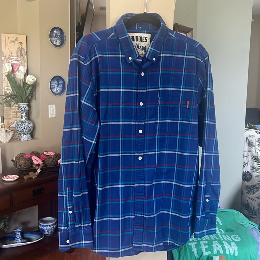 Chubbies In Tents Relaxation Shirt Men's Large Blue Button Down Long Sleeve